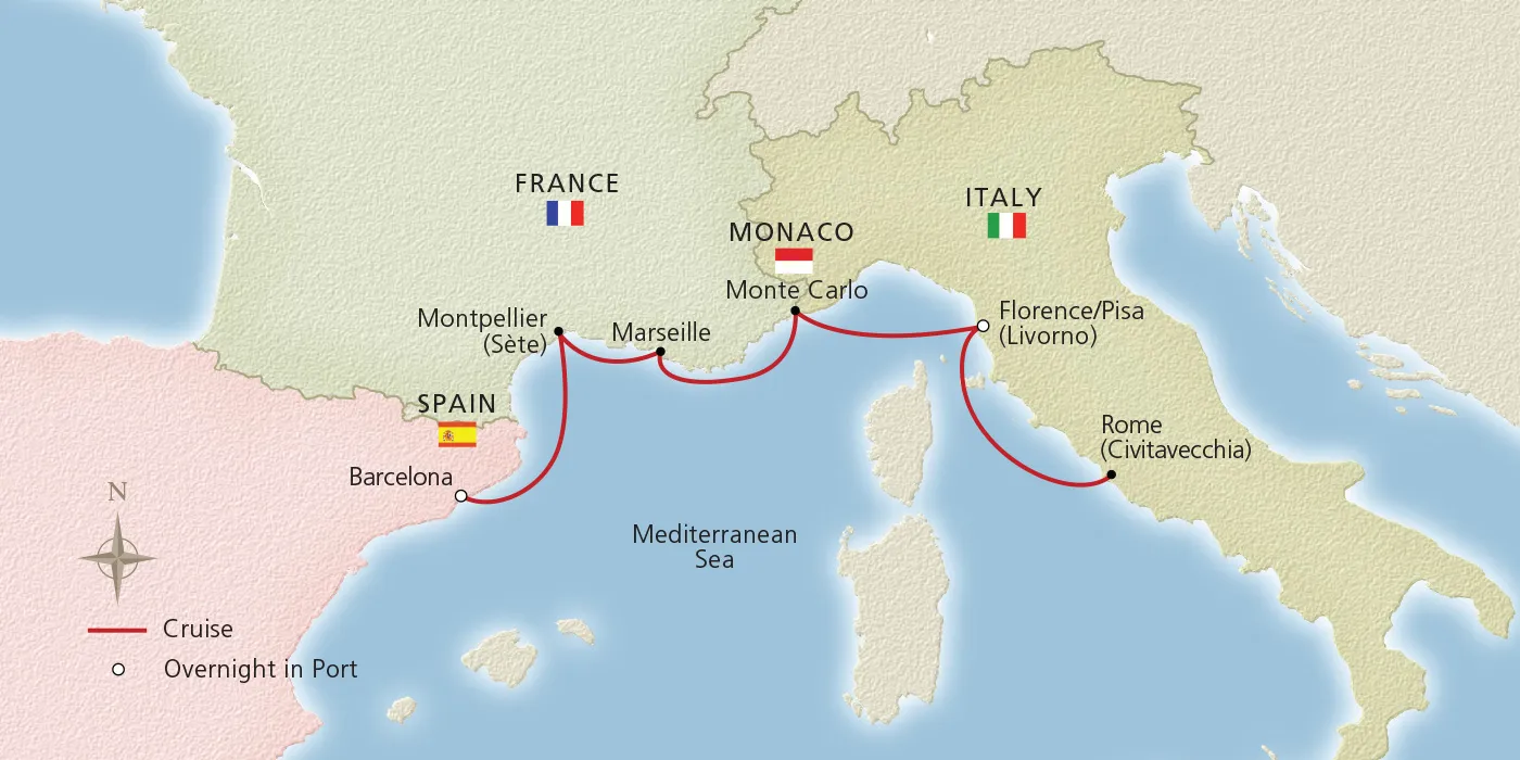 Map of Iconic Western Mediterranean itinerary