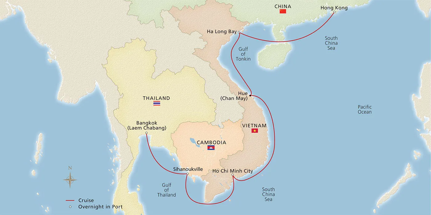 Map of Southeast Asia & Hong Kong itinerary