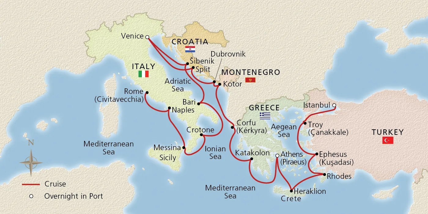 Map of Adriatic & Mediterranean Sojourn itinerary