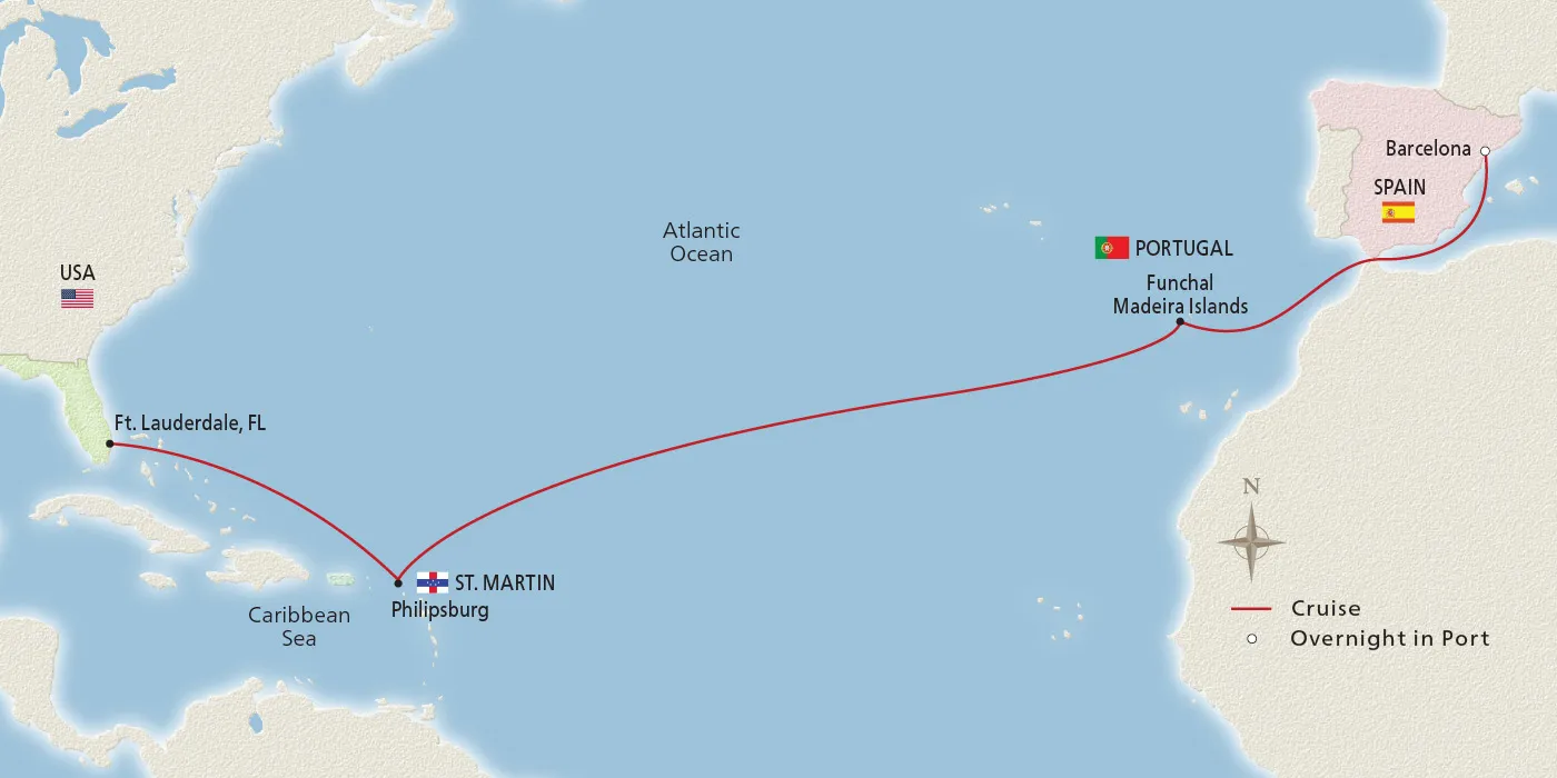 Map of Atlantic Crossing itinerary