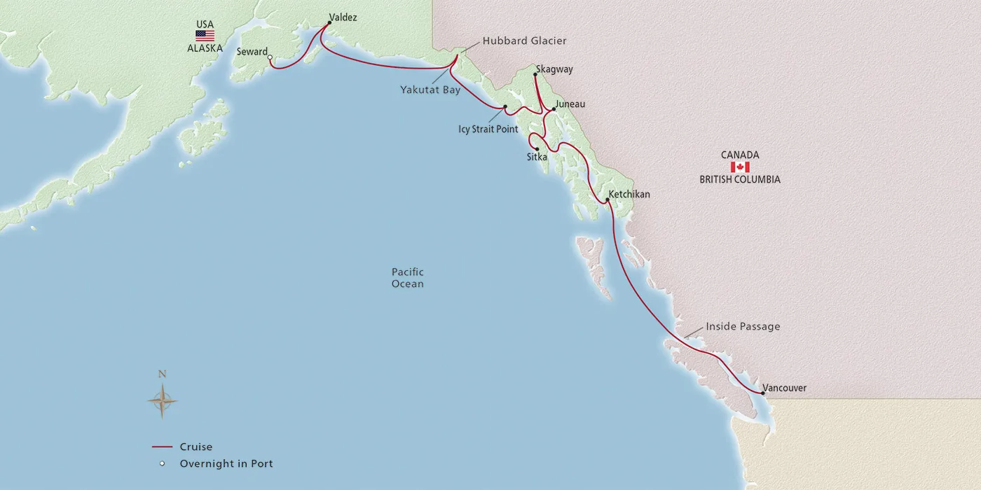Map of Alaska & the Inside Passage itinerary