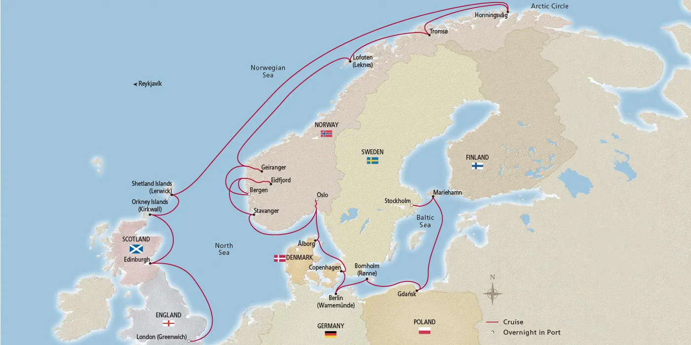 Map of Baltic Jewels & the Midnight Sun itinerary