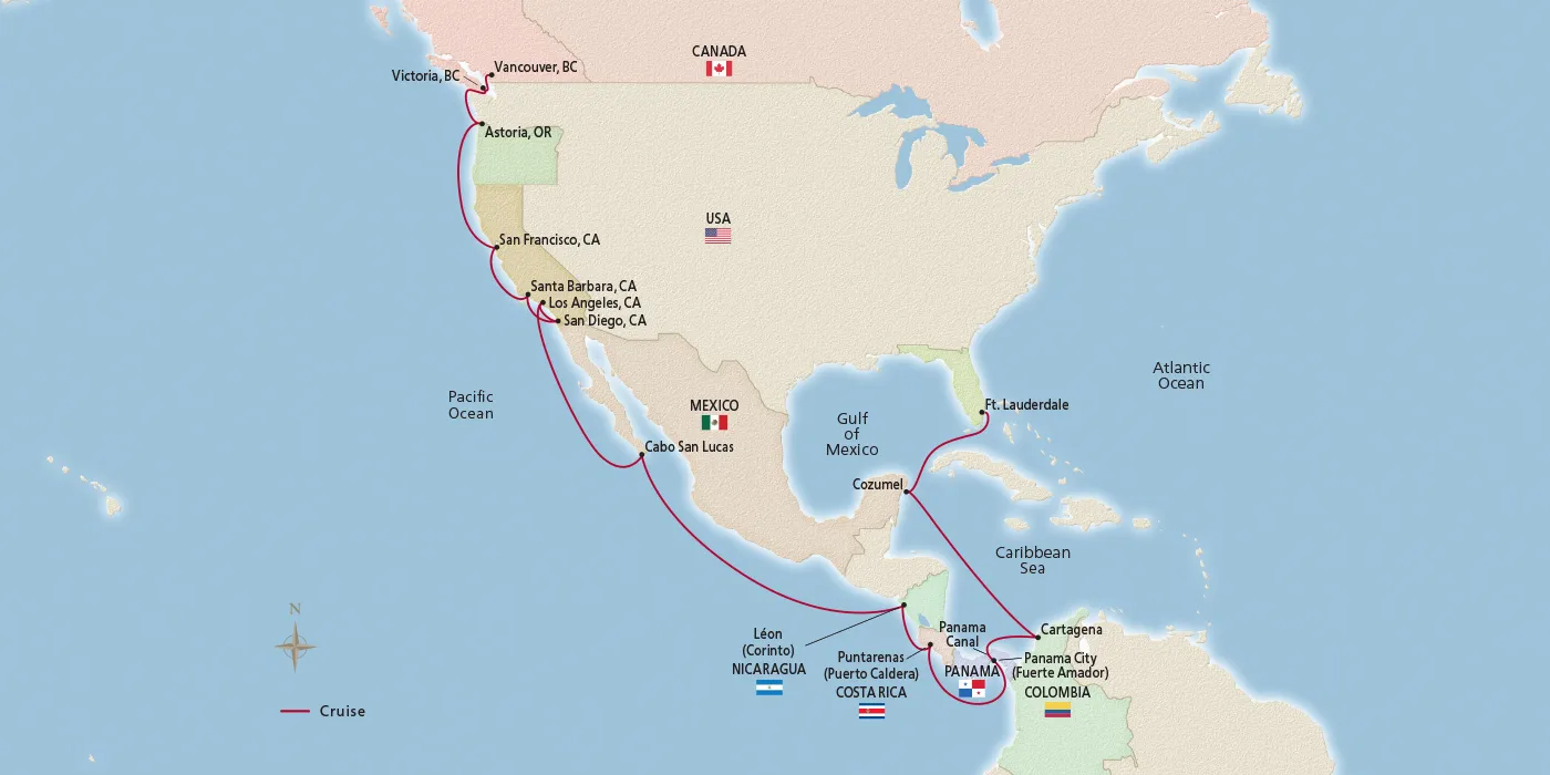 Map of Panama Canal & West Coast Explorer itinerary