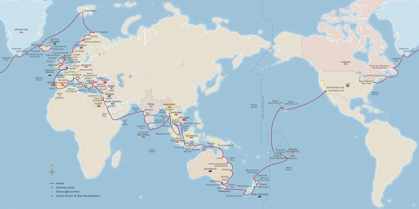 Map of Viking World Voyage II itinerary