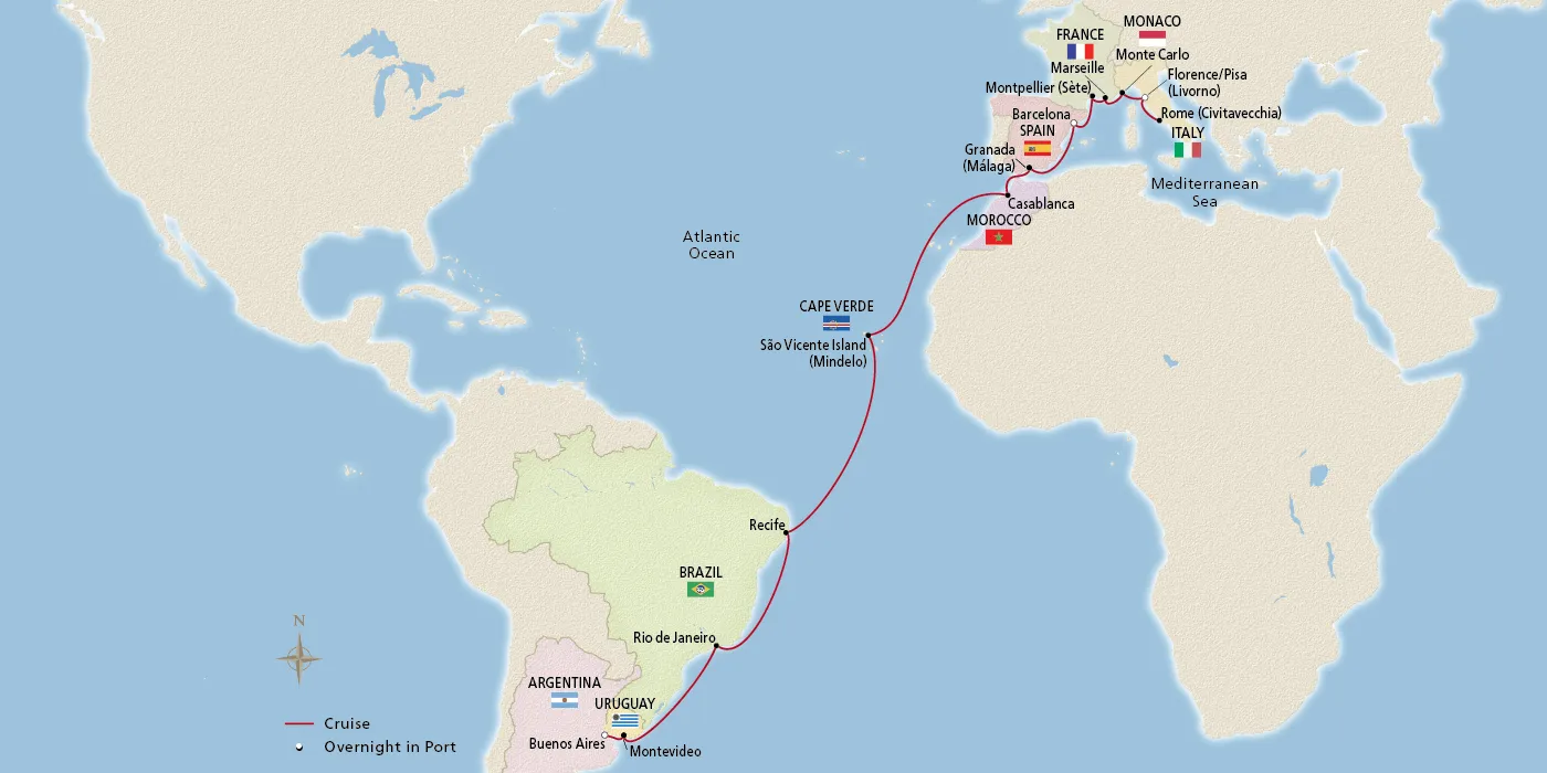 The Mediterranean & South Atlantic - 2025 Itinerary - Rome ...