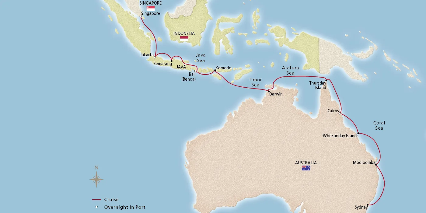 Map of Treasures of Australia & Indonesia itinerary
