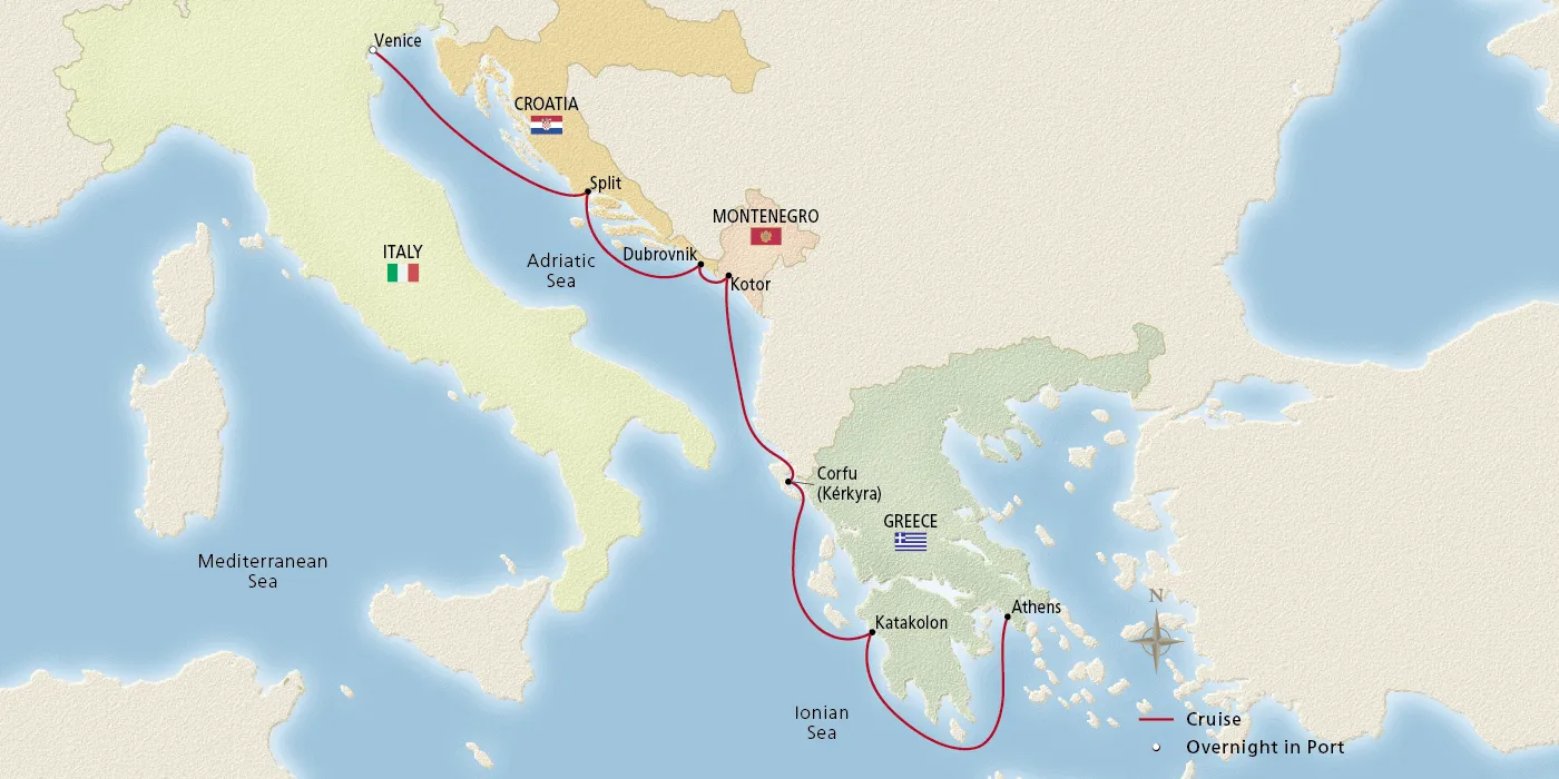 Map of Venice, the Adriatic & Greece itinerary