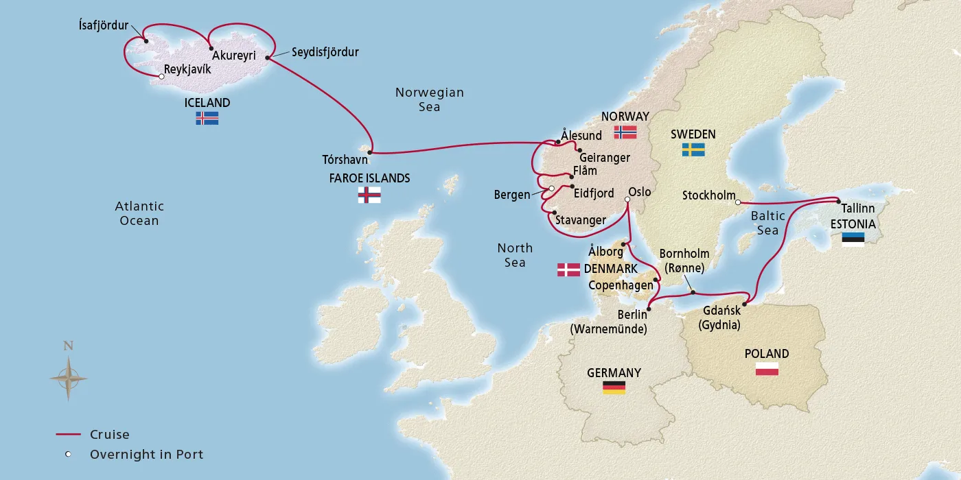 Map of Viking Homelands & Majestic Iceland itinerary