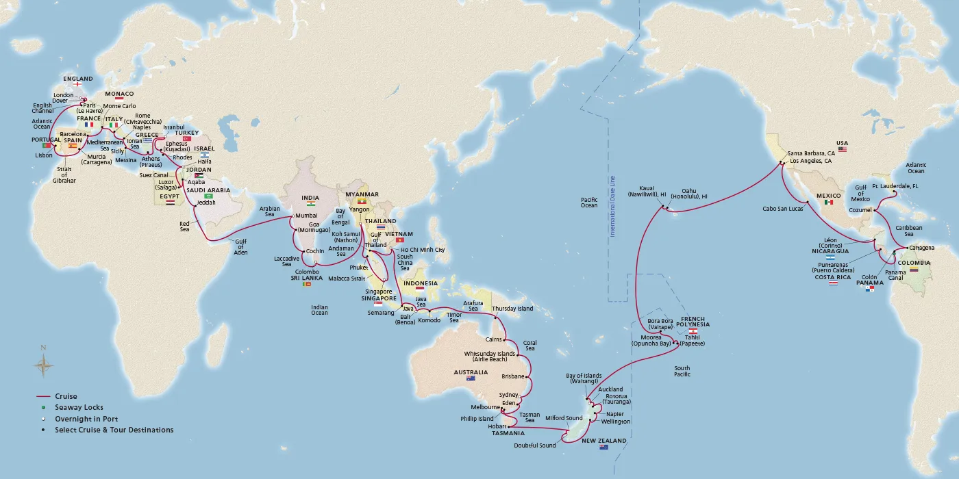 Map of Viking World Cruise itinerary