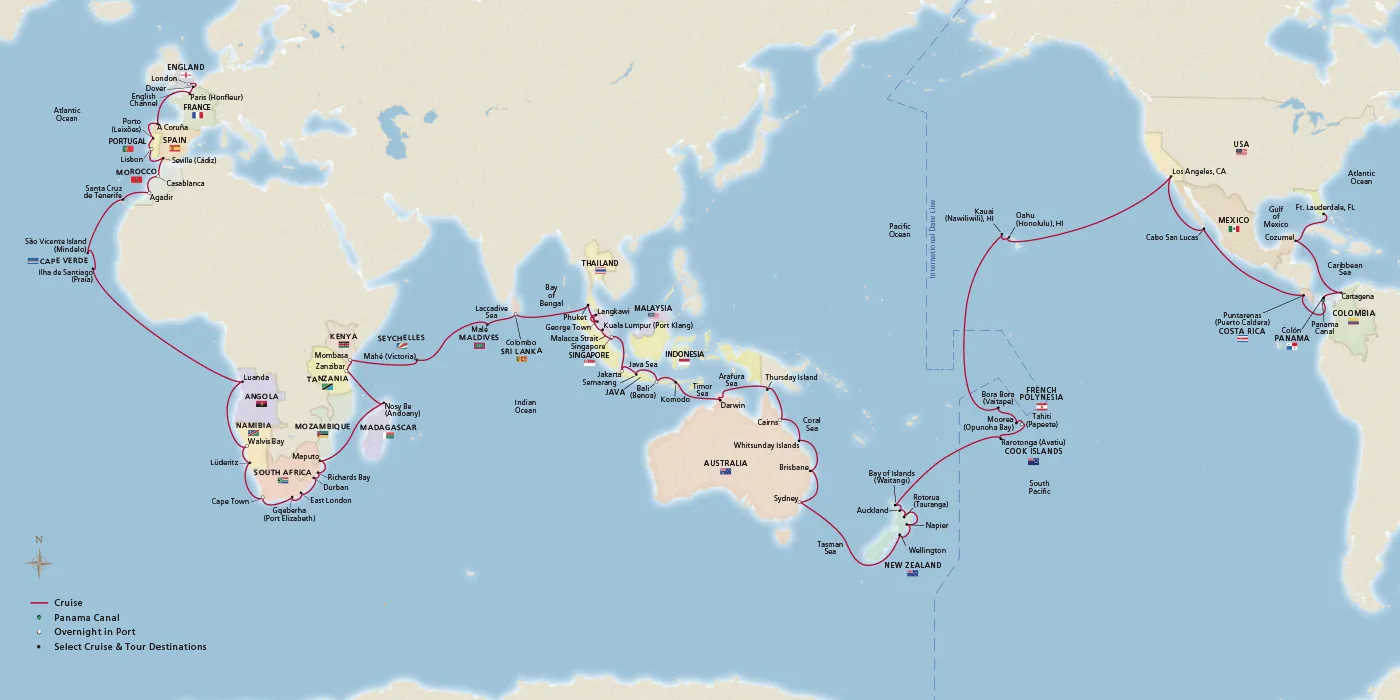 Map of Viking World Cruise itinerary