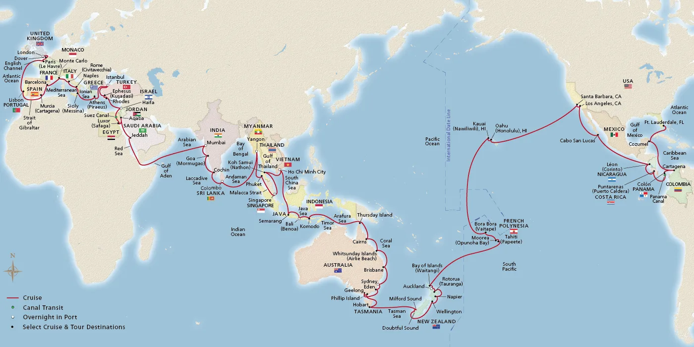Map of Viking World Cruise itinerary