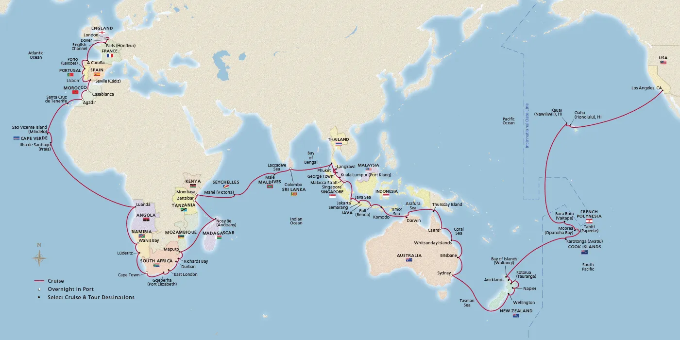Viking World Journeys 2025 Itinerary Los Angeles, California to