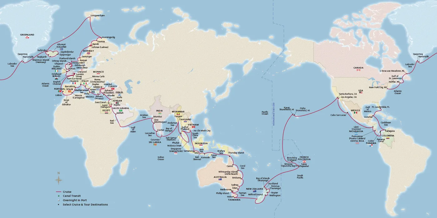 Map of Viking World Voyage I itinerary