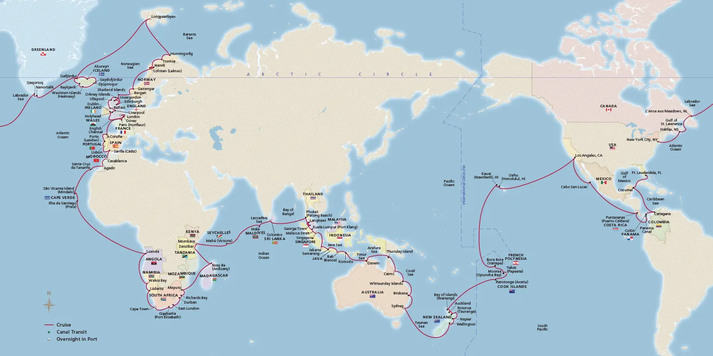 Map of Viking World Voyage I itinerary