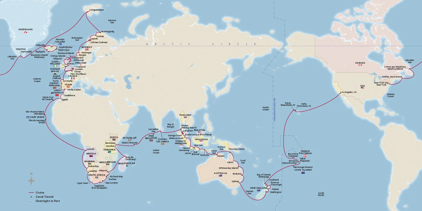 Viking World Voyage II 2025 Itinerary Los Angeles, California to