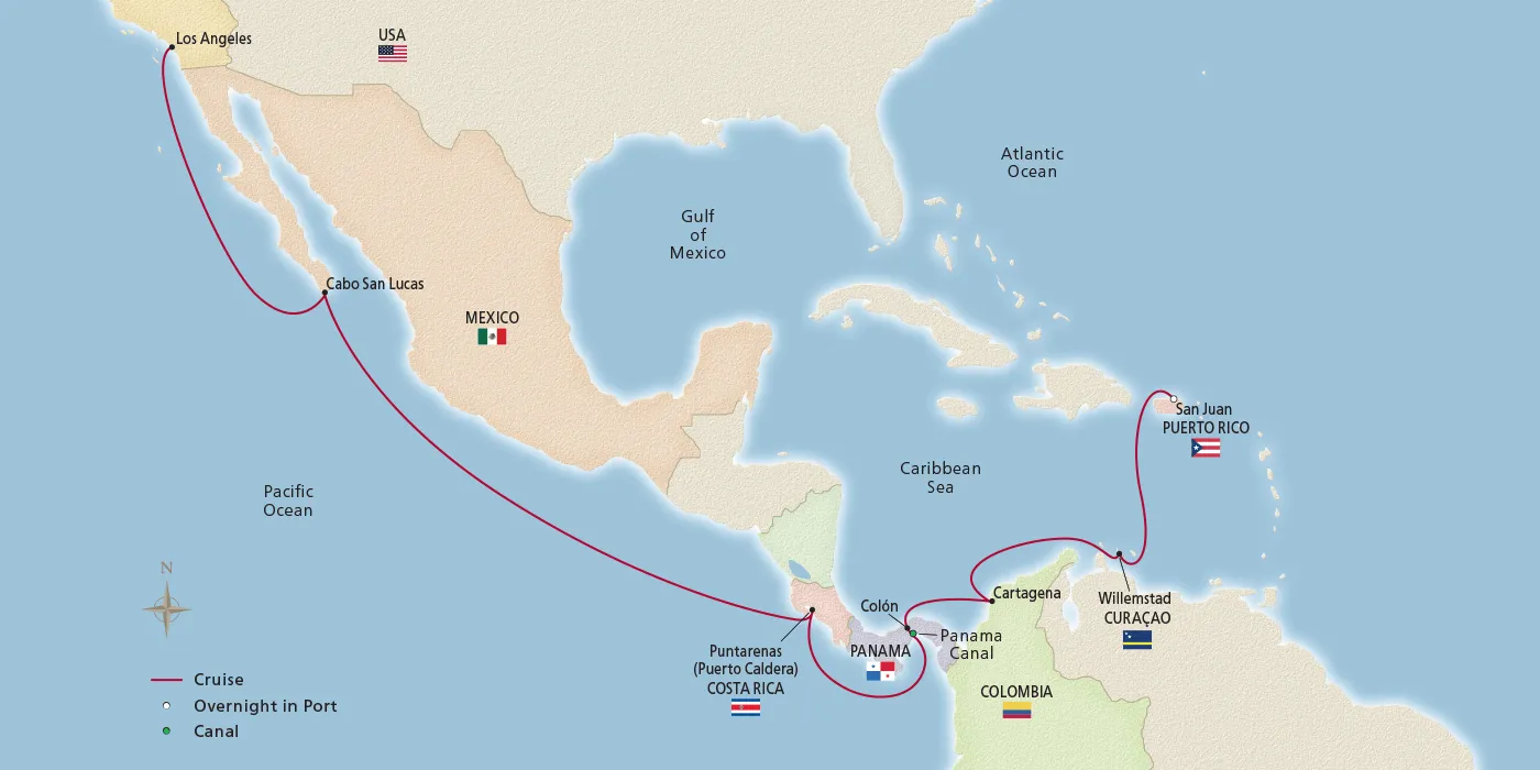 Map of West Indies & Panama Canal Passage itinerary