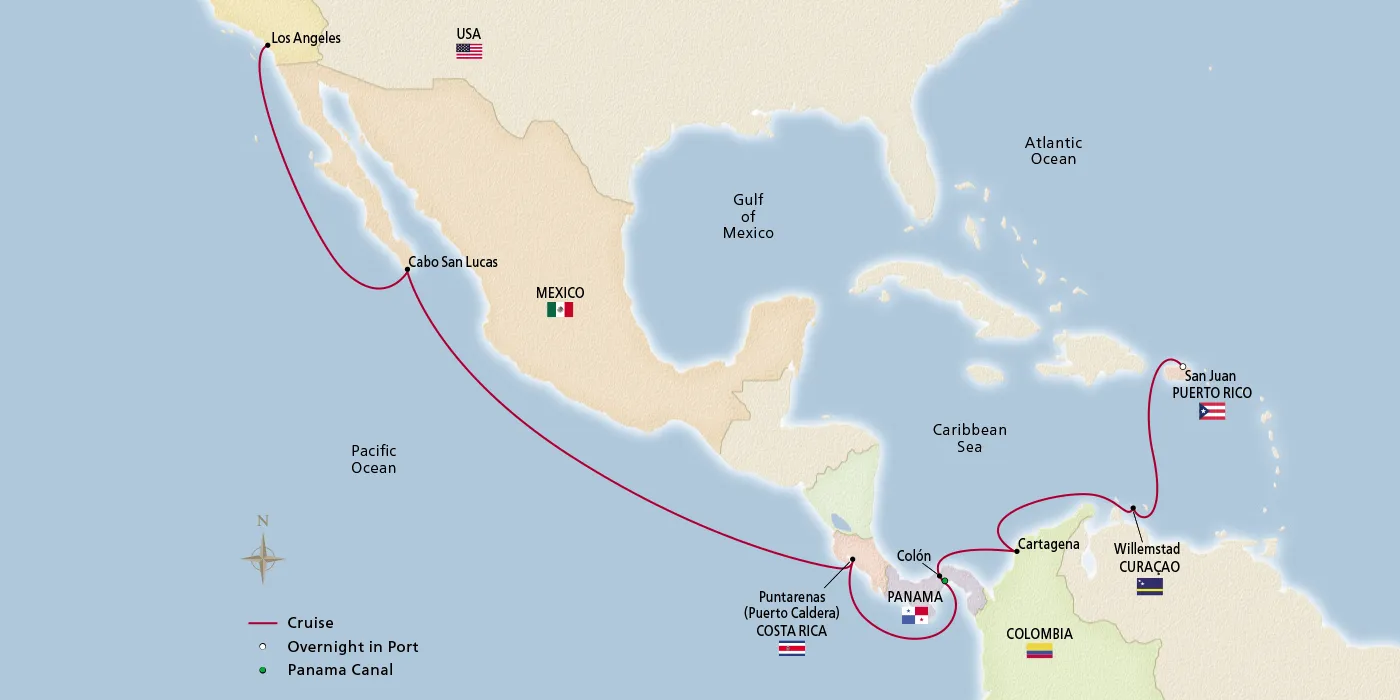 Map of West Indies & Panama Canal Passage itinerary