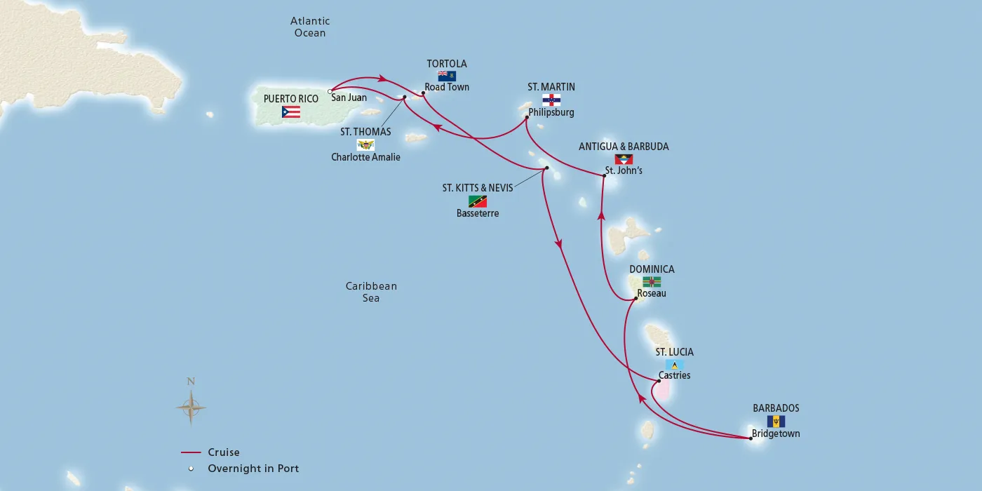 Map of West Indies Explorer itinerary