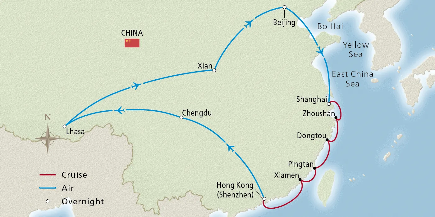 Map of Wonders of China itinerary