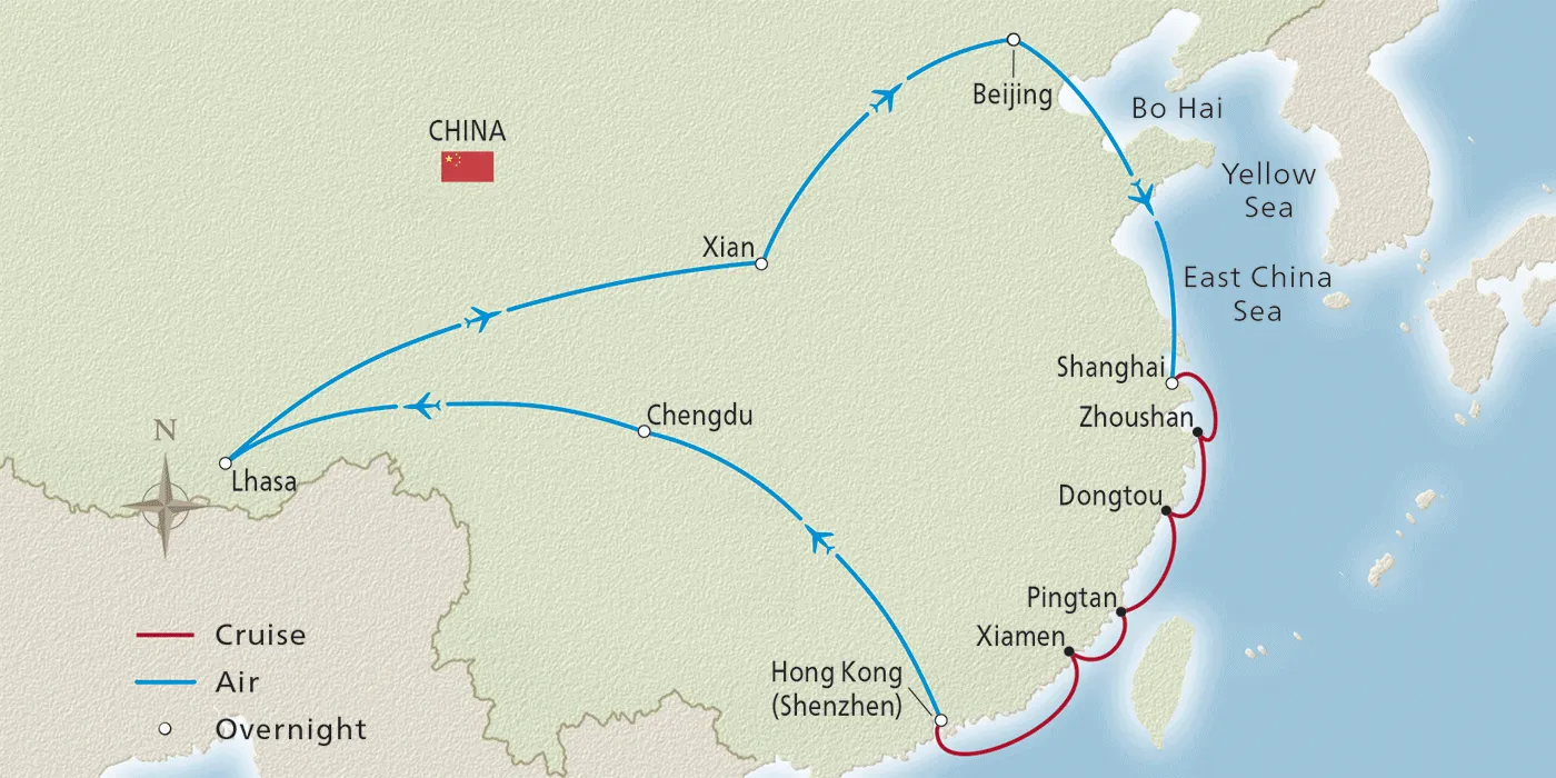 Map of Wonders of China itinerary