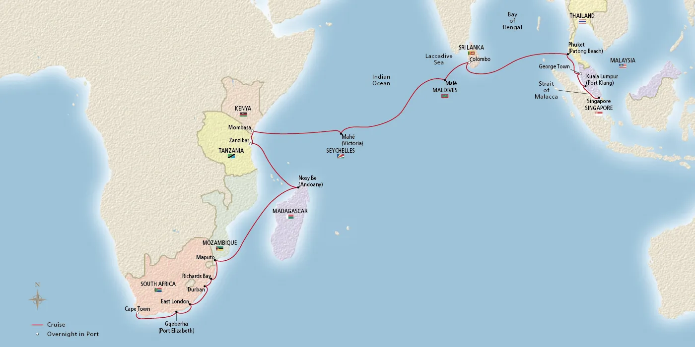 Map of Asia Isles & Coasts of Africa itinerary