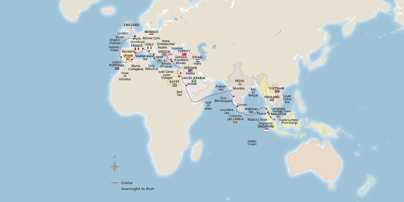 Map of Asia to Europe Grand Passage itinerary