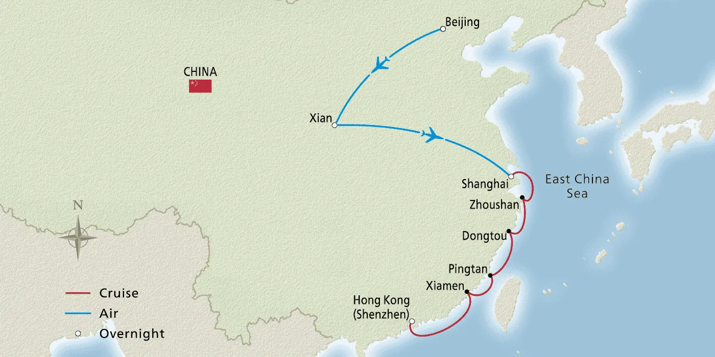 Map of Classic China & the Coast itinerary