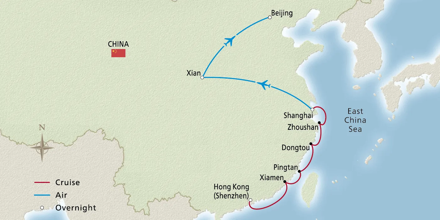 Map of Classic China & the Coast itinerary