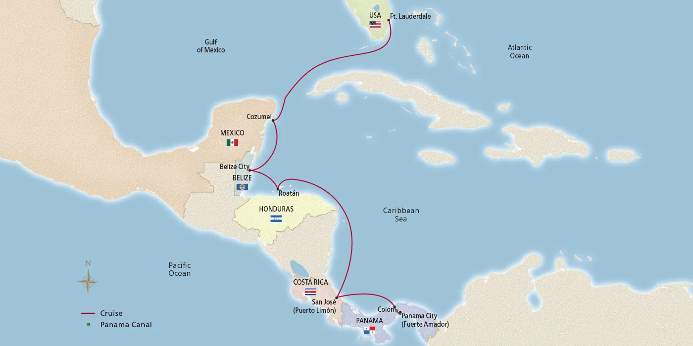 Map of Classic Panama Canal Passage itinerary