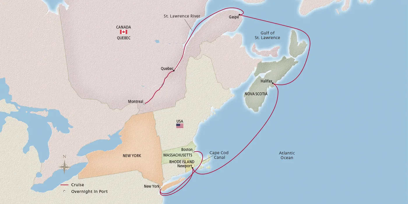 Map of Eastern Seaboard Discovery itinerary