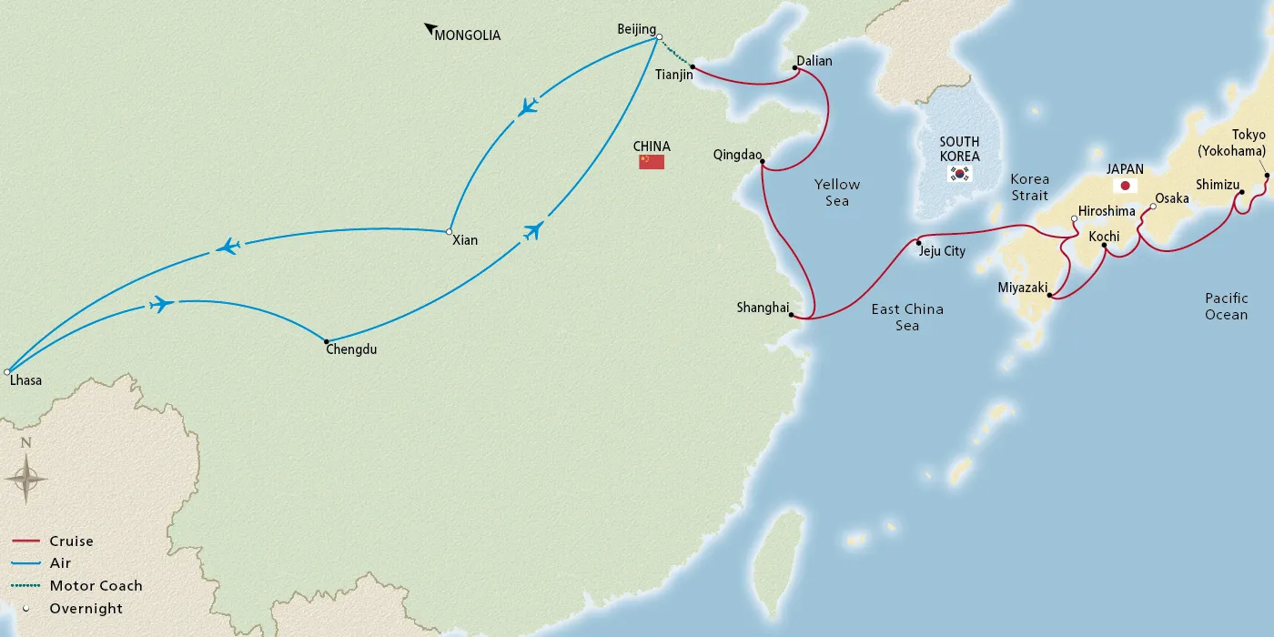 Map of Gems of China & Japan itinerary