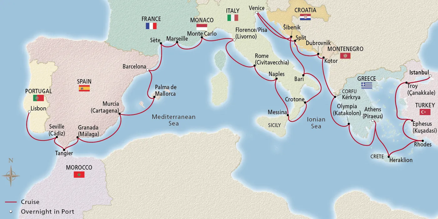 Map of Grand Mediterranean Explorer itinerary