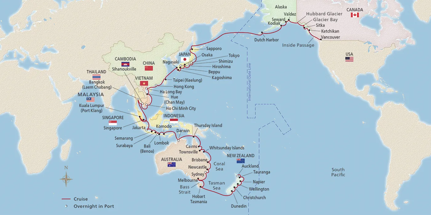 Map of Grand Pacific Explorer itinerary