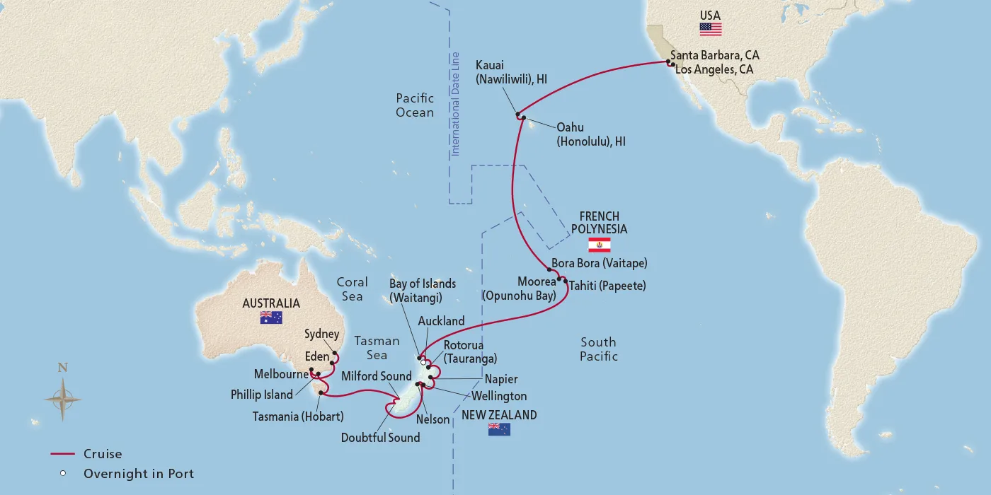 Map of Grand South Pacific & Australia itinerary