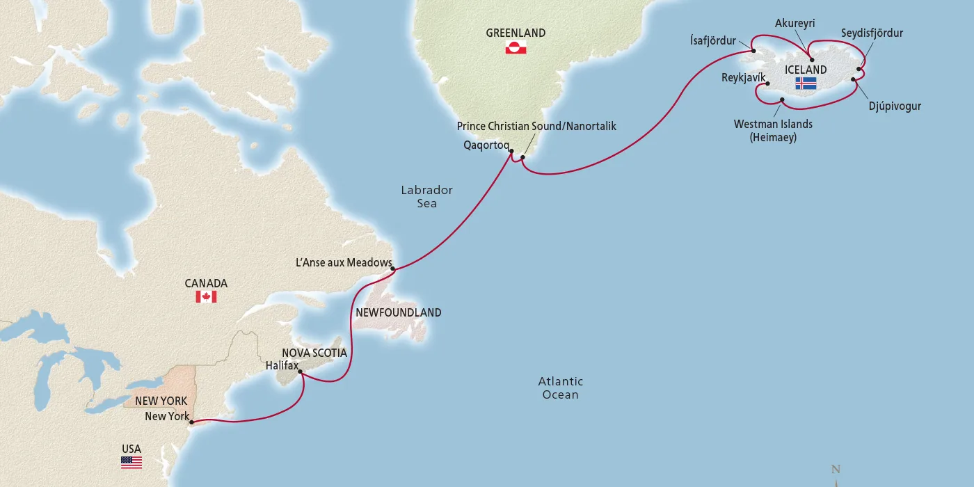 Map of Iconic Iceland, Greenland & Canada itinerary