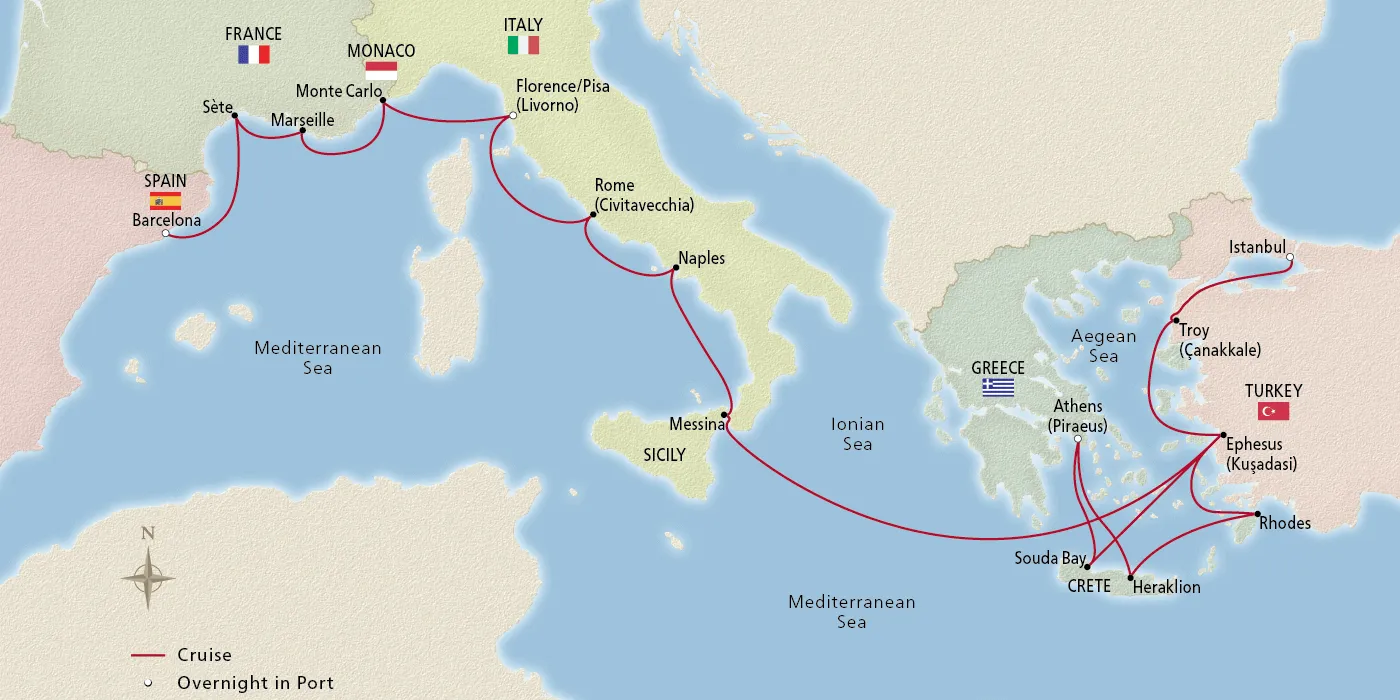 Map of Iconic Mediterranean Treasures itinerary