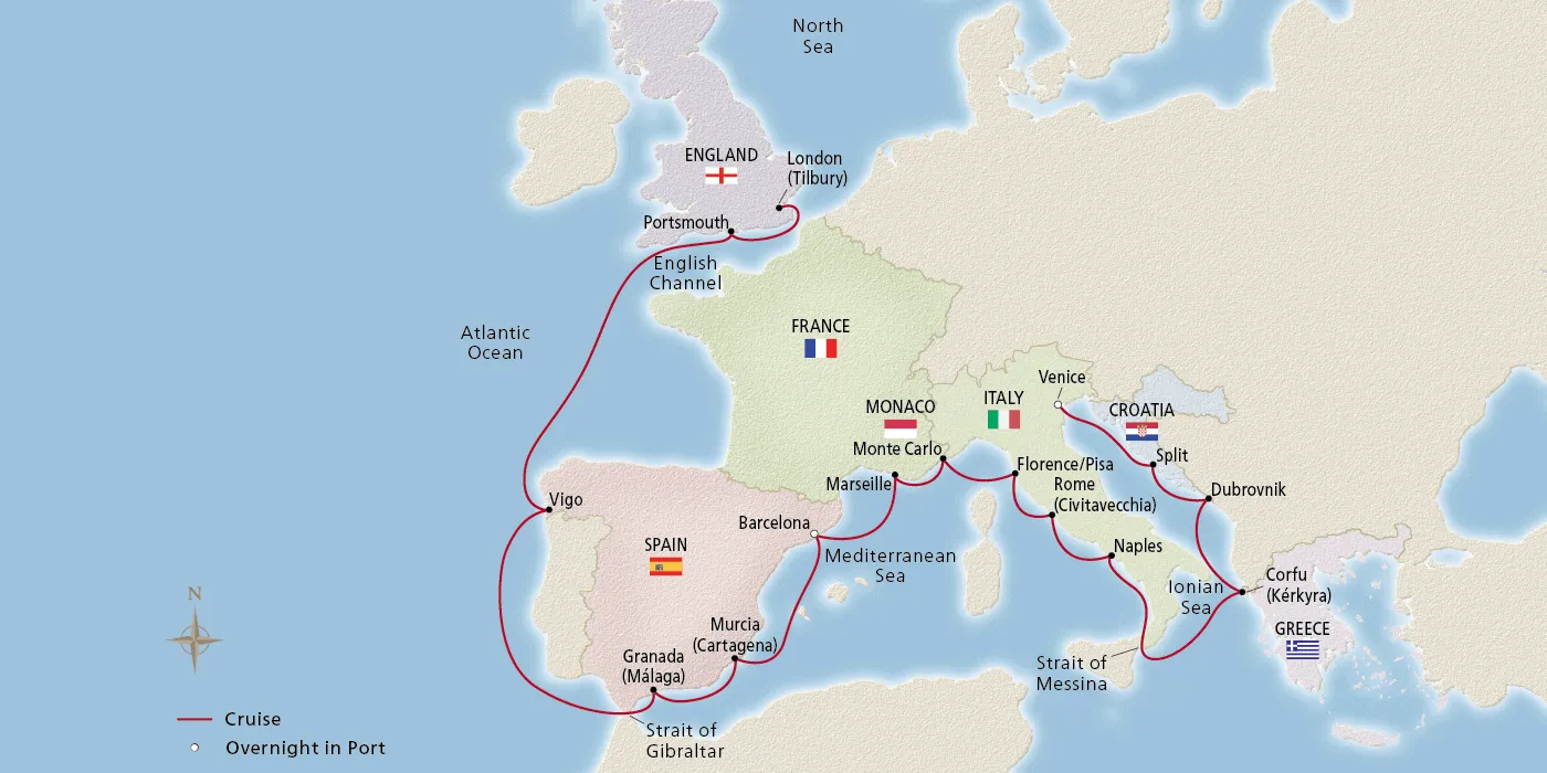 Iberian & Mediterranean Odyssey - 2025 Itinerary - London (Tilbury) to 