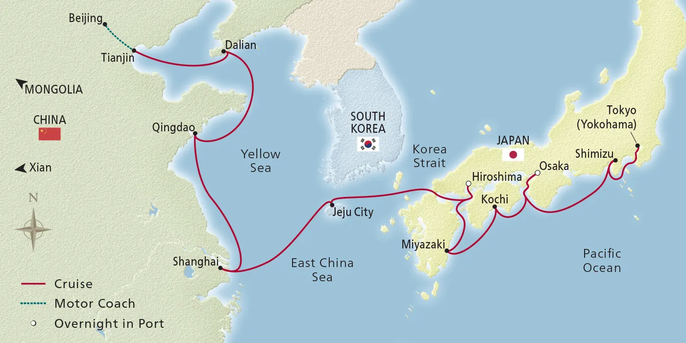 Map of Jewels of Japan & China itinerary