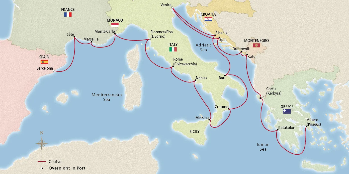 Map of Mediterranean & Adriatic Sojourn itinerary