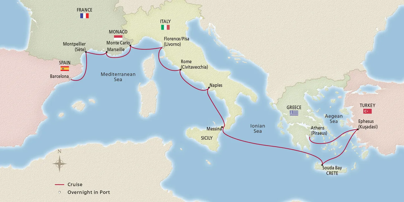 Map of Mediterranean Antiquities itinerary