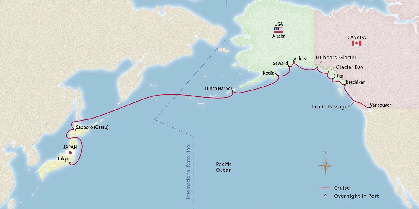 Map of North Pacific Passage itinerary