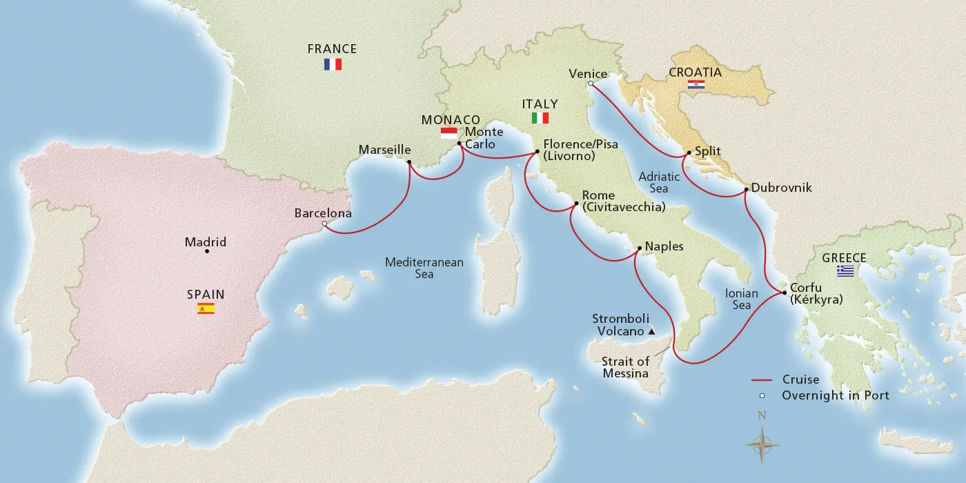 Mediterranean Odyssey - 2025 Itinerary - Barcelona to Venice (Chioggia 