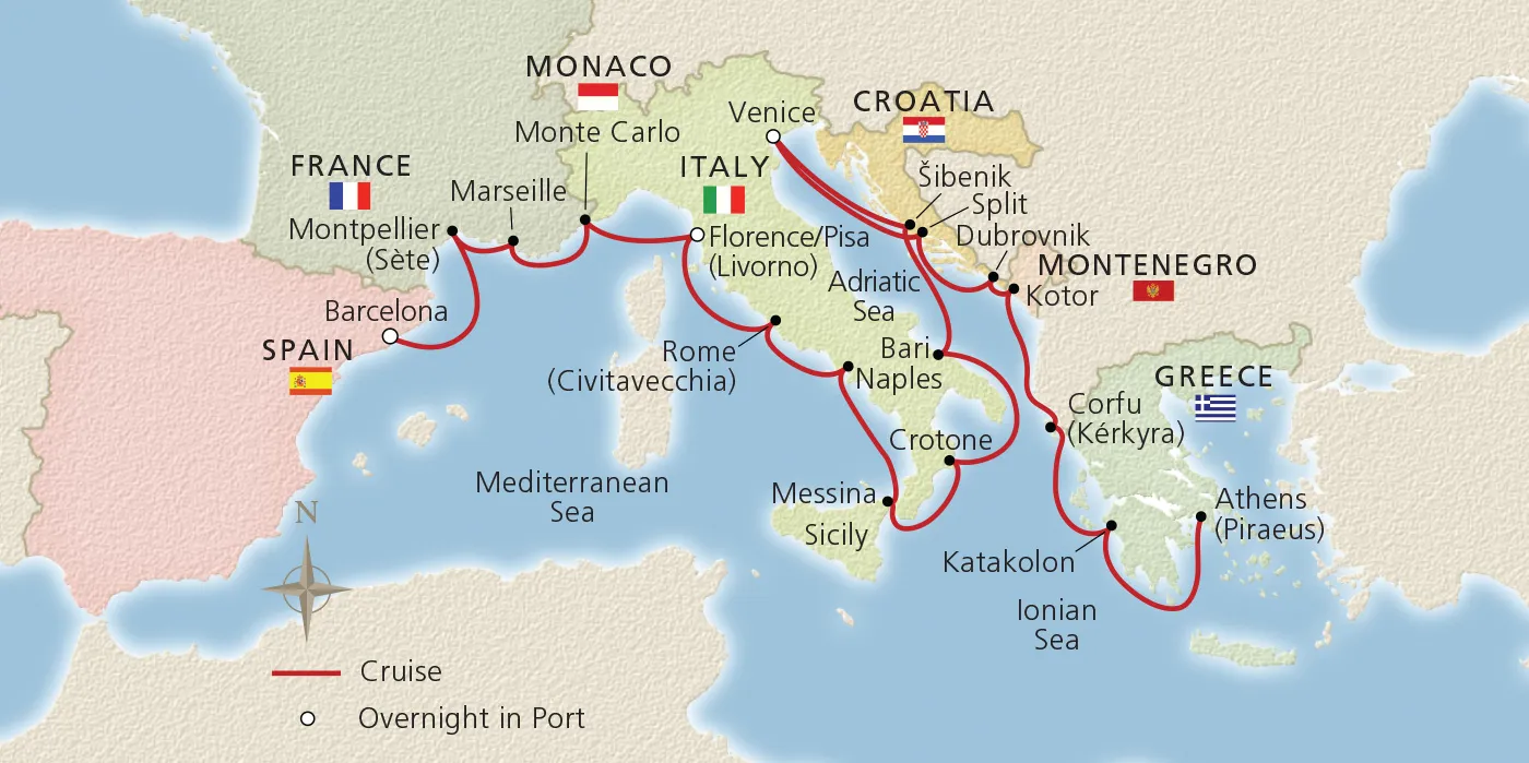 Map of Mediterranean & Adriatic Sojourn itinerary