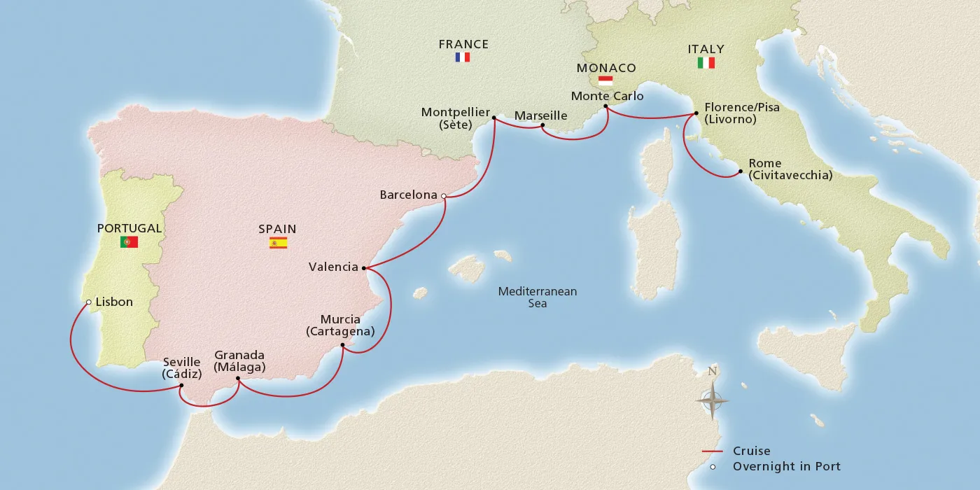 Map of Western Mediterranean Explorer itinerary