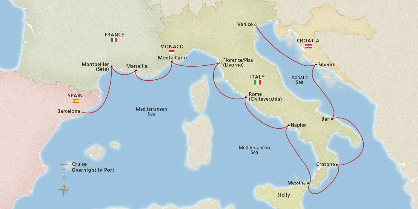 Map of Mediterranean & Italian Sojourn itinerary