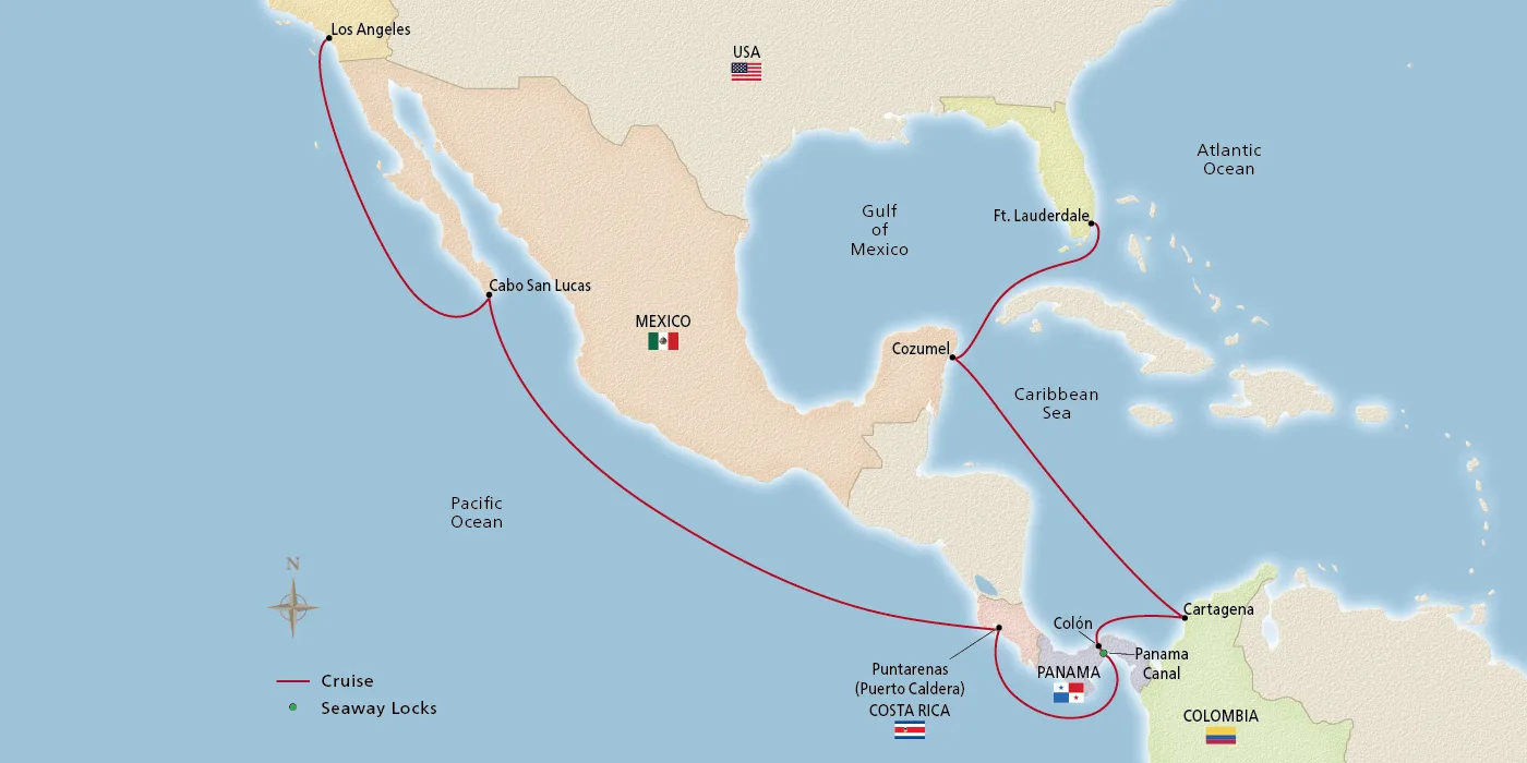 Map of Panama Canal & the Pacific Coast itinerary