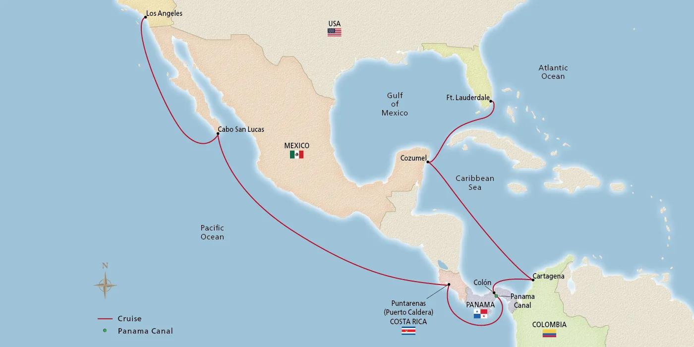 Map of Panama Canal & the Pacific Coast itinerary
