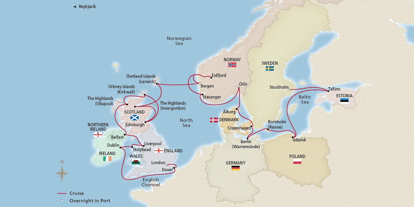 Map of Scandinavia & the British Isles itinerary
