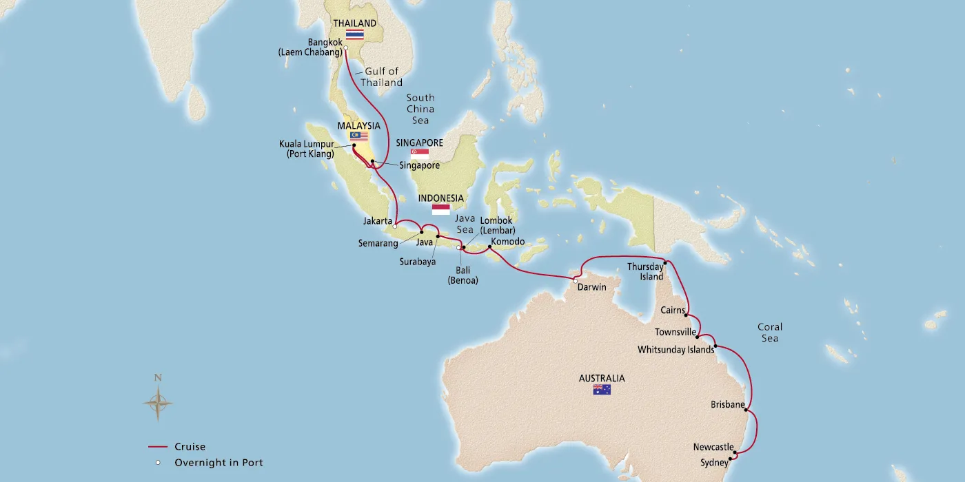 Map of South Pacific Sojourn itinerary