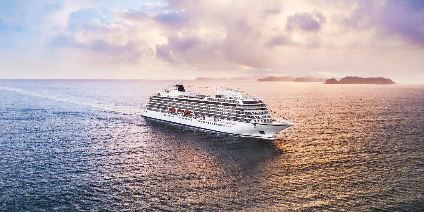 A cruise ship sailing on the open ocean
